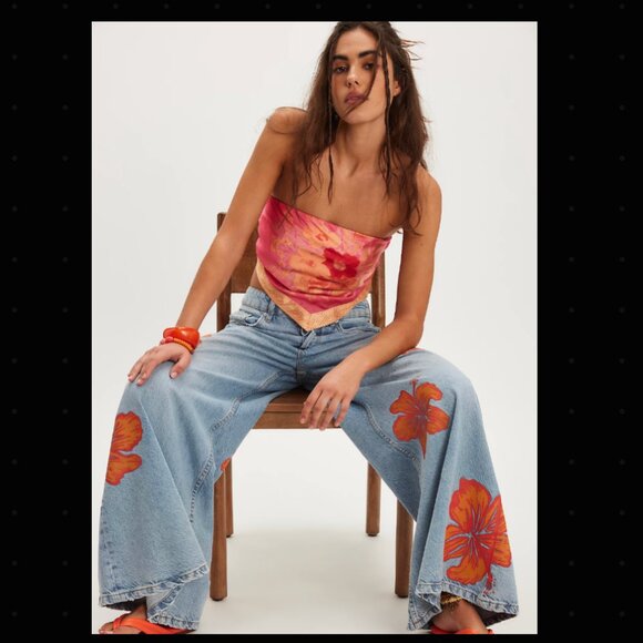 We the Free People Palisades Jeans Floral Wide Leg Denim - Picture 4 of 7